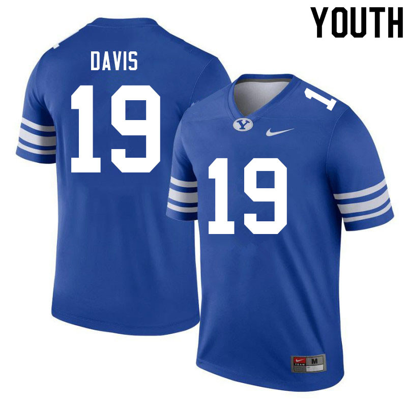 Youth #19 Miles Davis BYU Cougars College Football Jerseys Sale-Royal